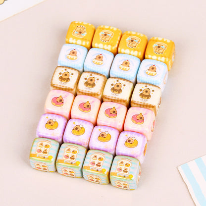 Adorable Capybara Printed Square Resin Beads 14mm 10pcs
