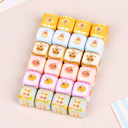 Adorable Capybara Printed Square Resin Beads 14mm 10pcs