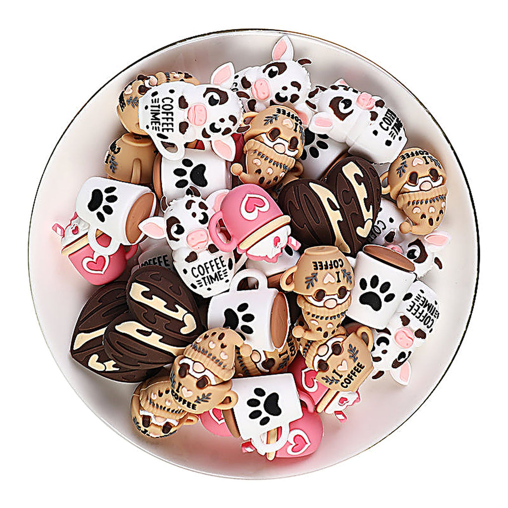 3D Coffee-Themed Silicone Focal Beads Cute Coffee Cups 20pcs