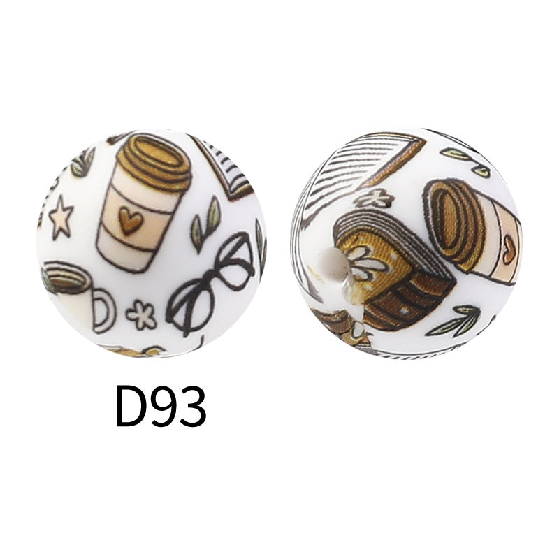15mm Silicone Beads Rhombus Printed Design 50pcs 53
