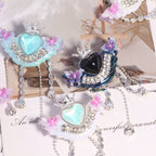 Crown Heart Tassel Rhinestone Beads 27x36mm 6pcs 3