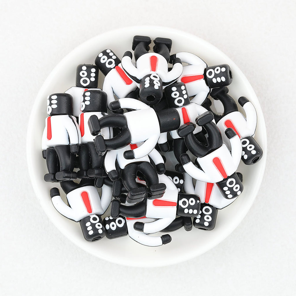 3D Suit Robot Silicone Focal Beads Black White 20pcs