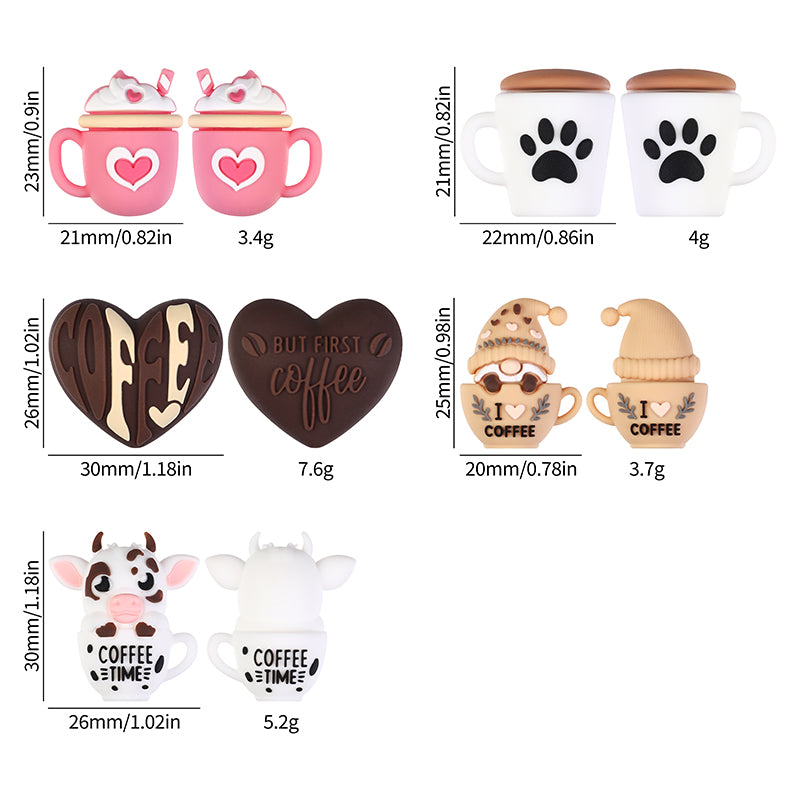 3D Coffee-Themed Silicone Focal Beads Cute Coffee Cups 20pcs 9