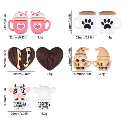 3D Coffee-Themed Silicone Focal Beads Cute Coffee Cups 20pcs 9