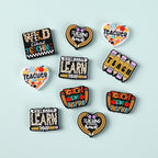 Silicone Focal Beads Teachers Day Heart Shaped Text Motifs 20pcs 2