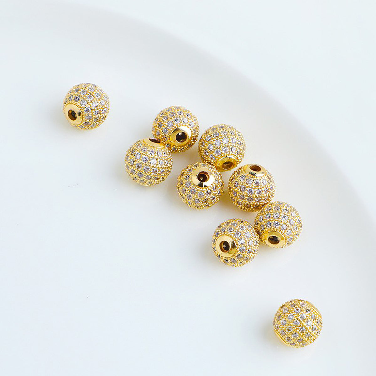 Fancy Zirconia Paved Round Brass Beads 14mm 5pcs 4