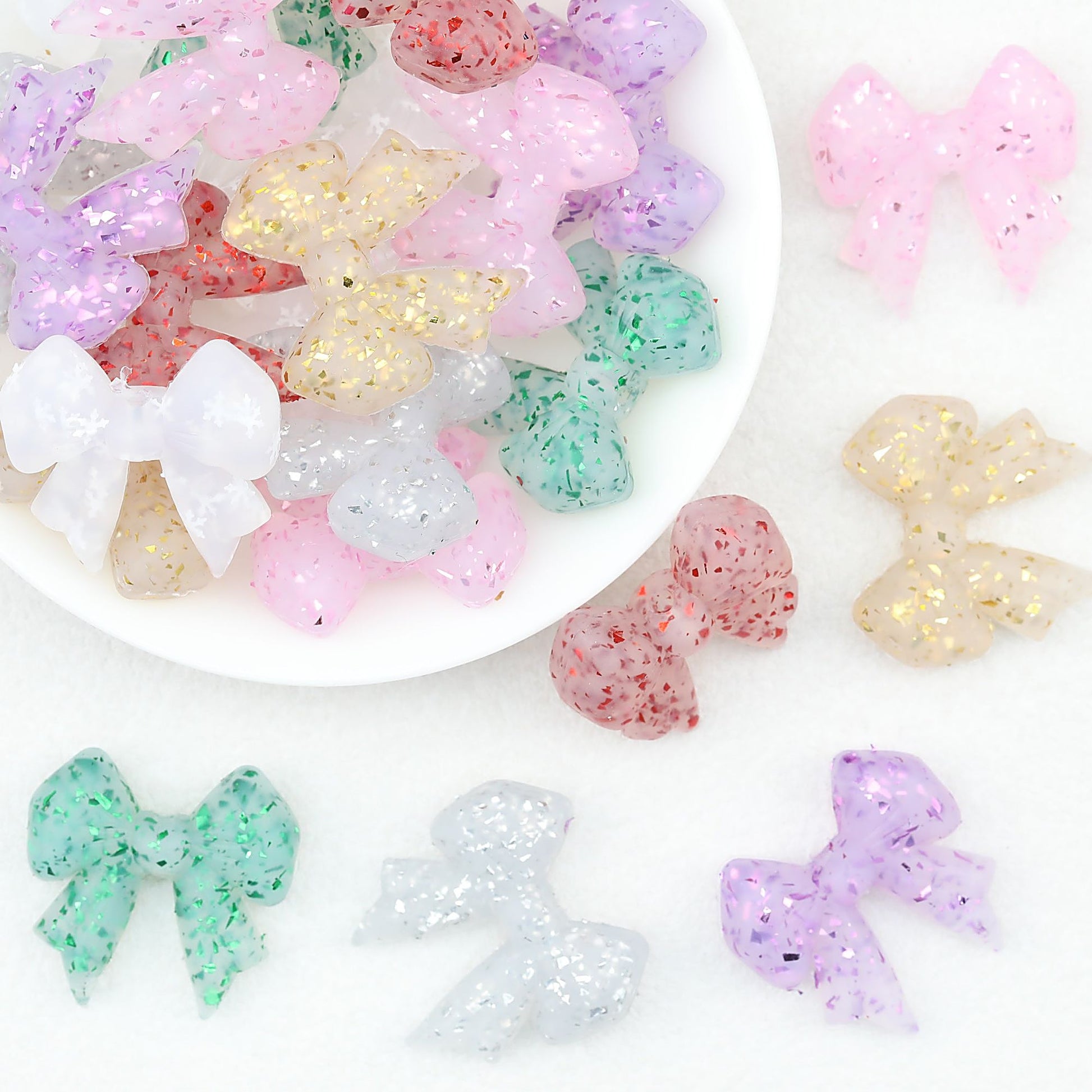 Sparkling Bow Shaped Silicone Focal Beads Glitter Effect 20pcs