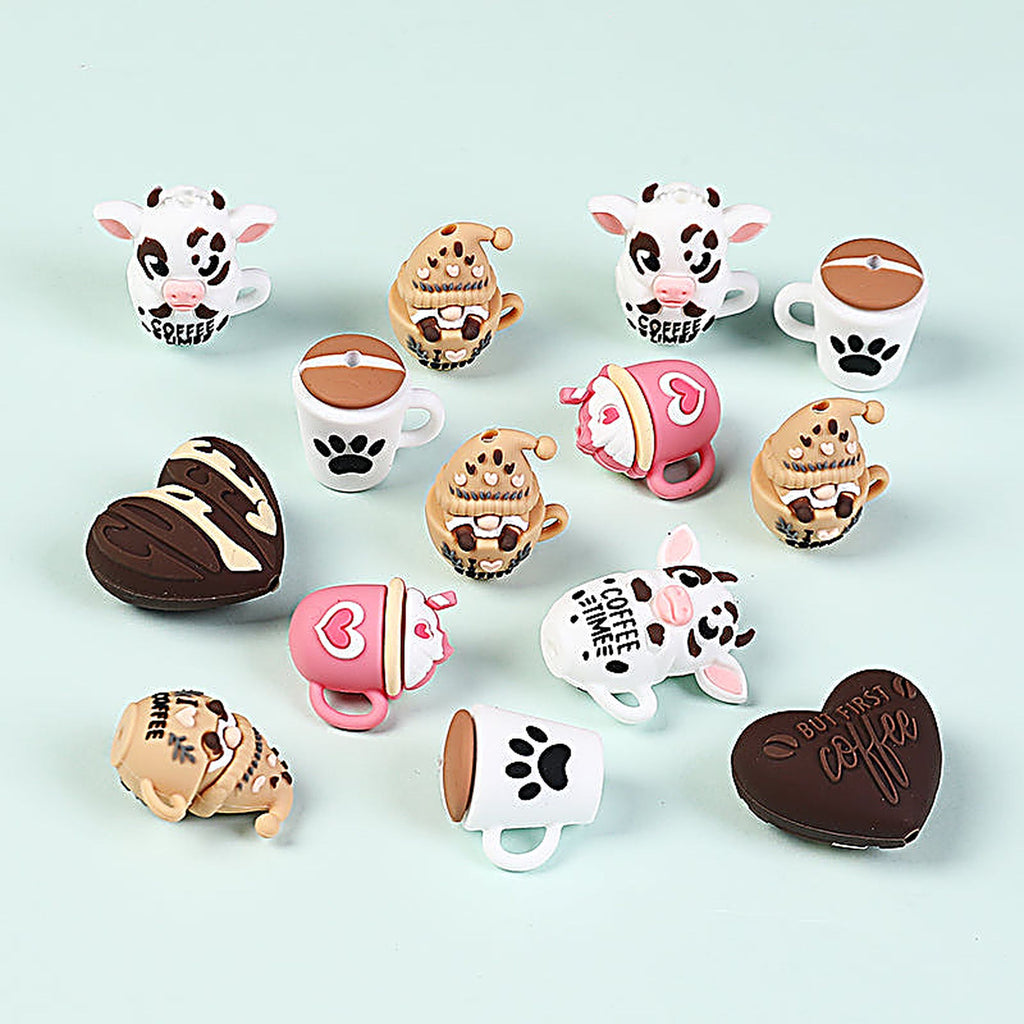 3D Coffee-Themed Silicone Focal Beads Cute Coffee Cups 20pcs
