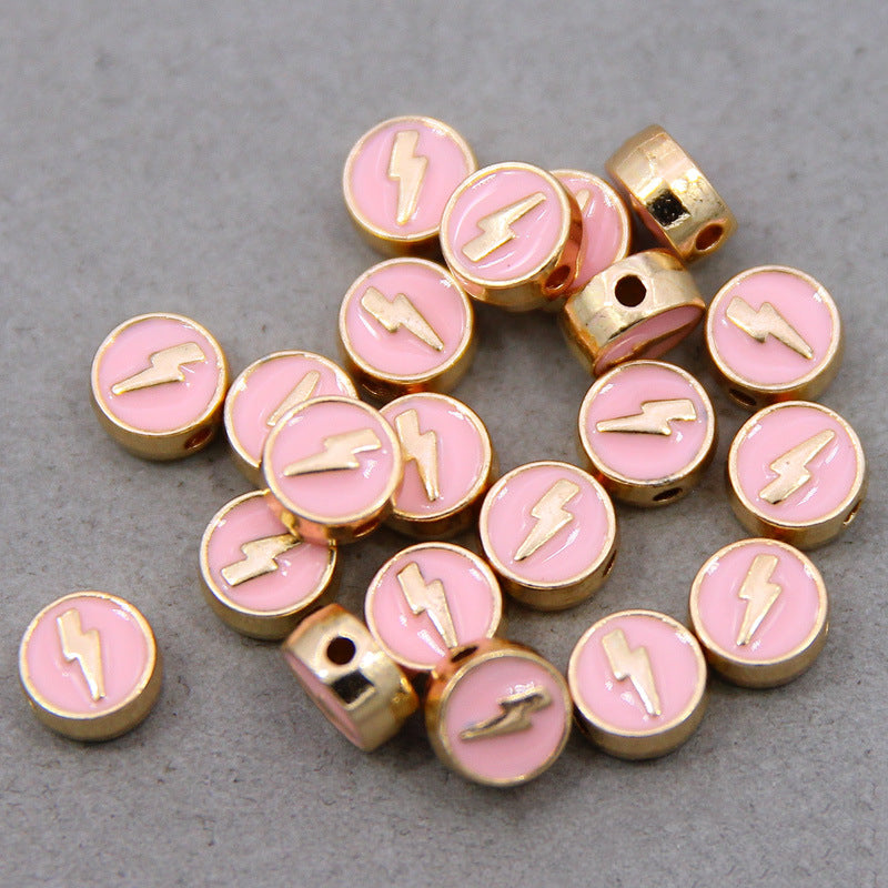 Round Metal Beads 8mm Colorful Lightning Enamel Gold Edge 100pcs 5