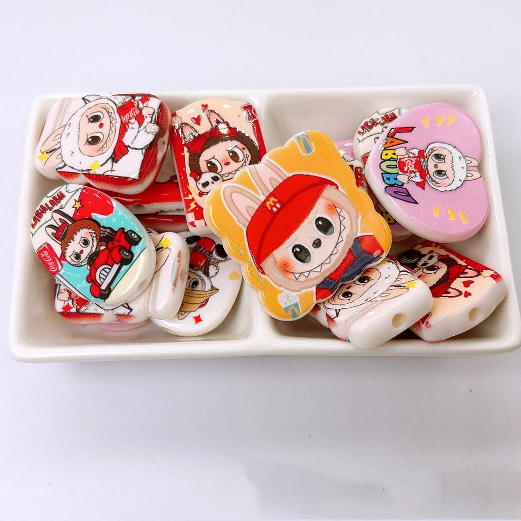 Mixed Shape Acrylic Beads Cola Labub Printed Design 50pcs 5