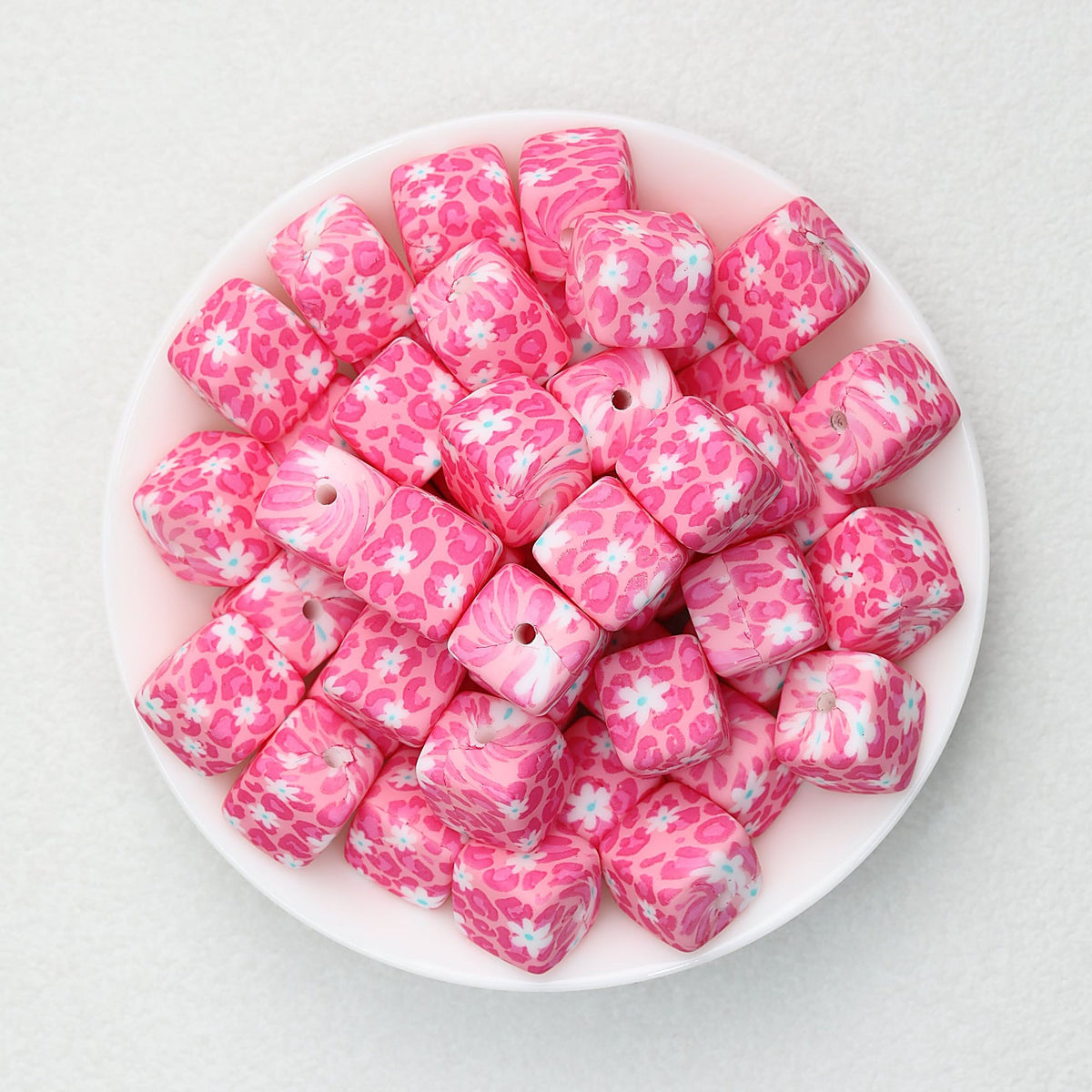 Floral Pattern 13.5mm Square Silicone Beads Printed Design 50pcs - Style 3