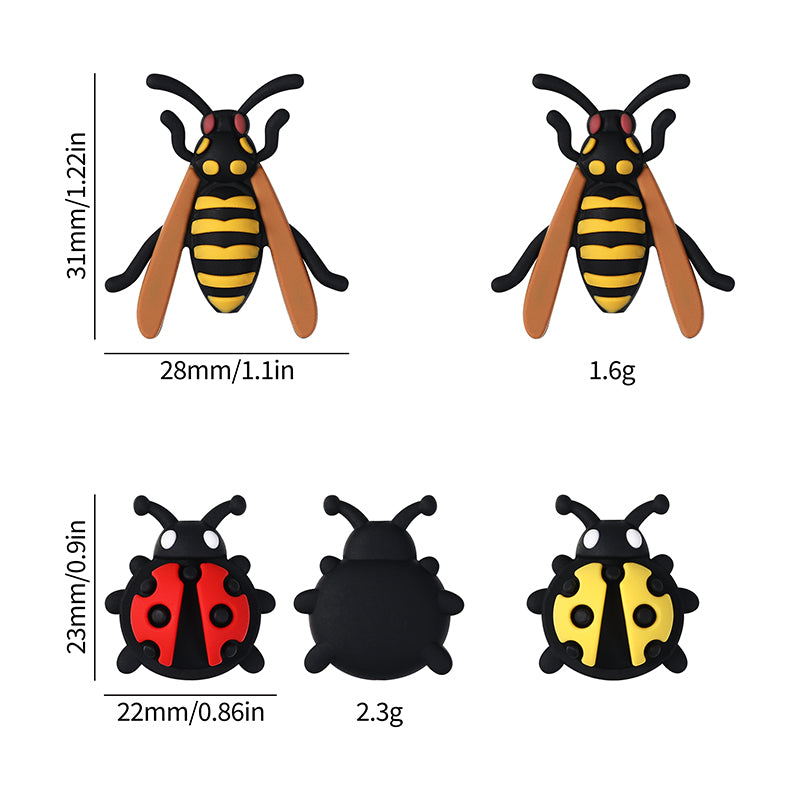 Silicone 3D Focal Beads Ladybug Wasp Insect Detailed Wings and Antennae 20pcs 8