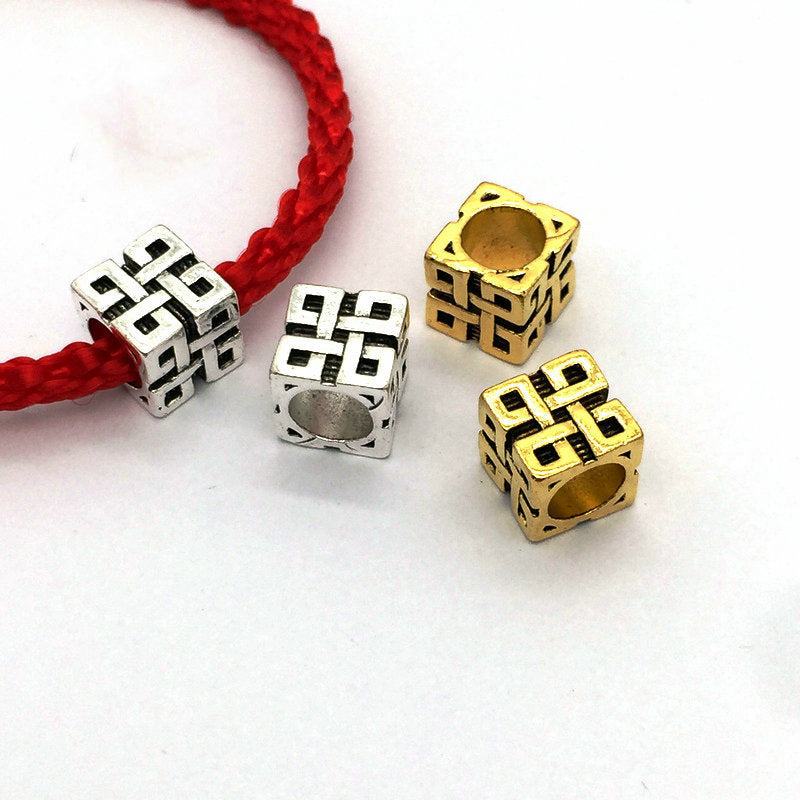 Square Metal Beads 8mm Chinese Knot Pattern Antique Silver and Gold 30pcs