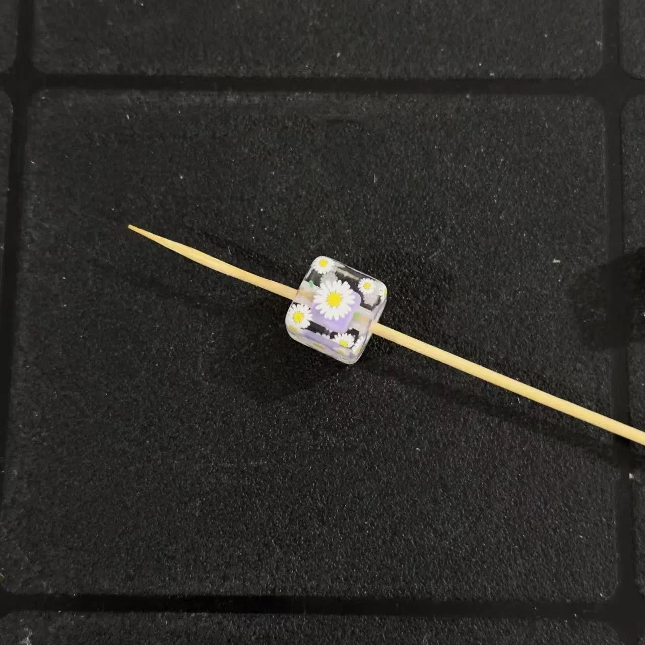 Daisy Pattern Acrylic Square Beads 14mm Pastel Colors 10pcs 3