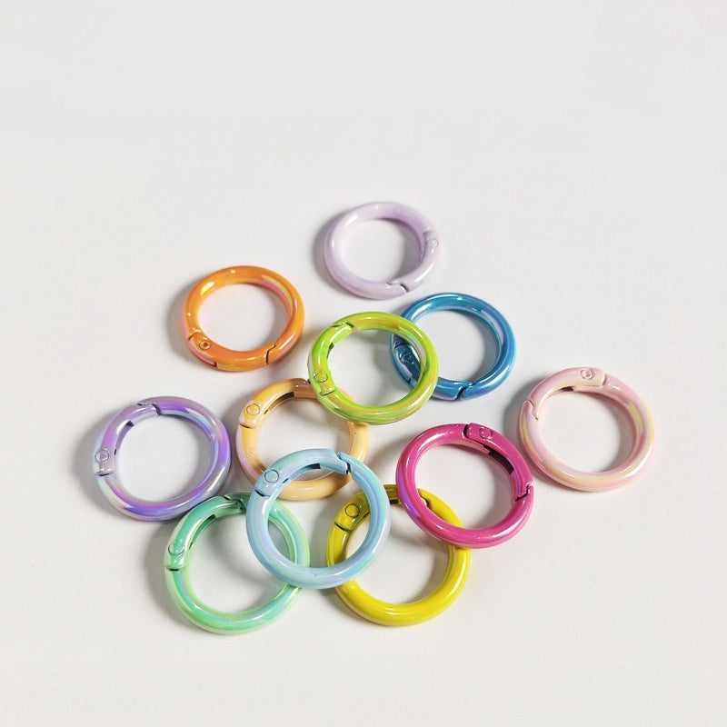 Alloy Iridescent Plating Spring Key Rings 20mm and 25mm 10pcs