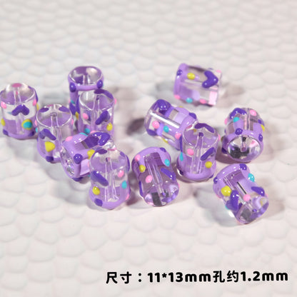 Painted Heart Pattern Cylindrical Glass Beads 11x13mm Hand Painted 10pcs 4