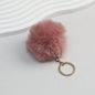 Pom Pom Keychain Plush Violet Faux Fur Ball Gold Ring 8cm - Leather pink
