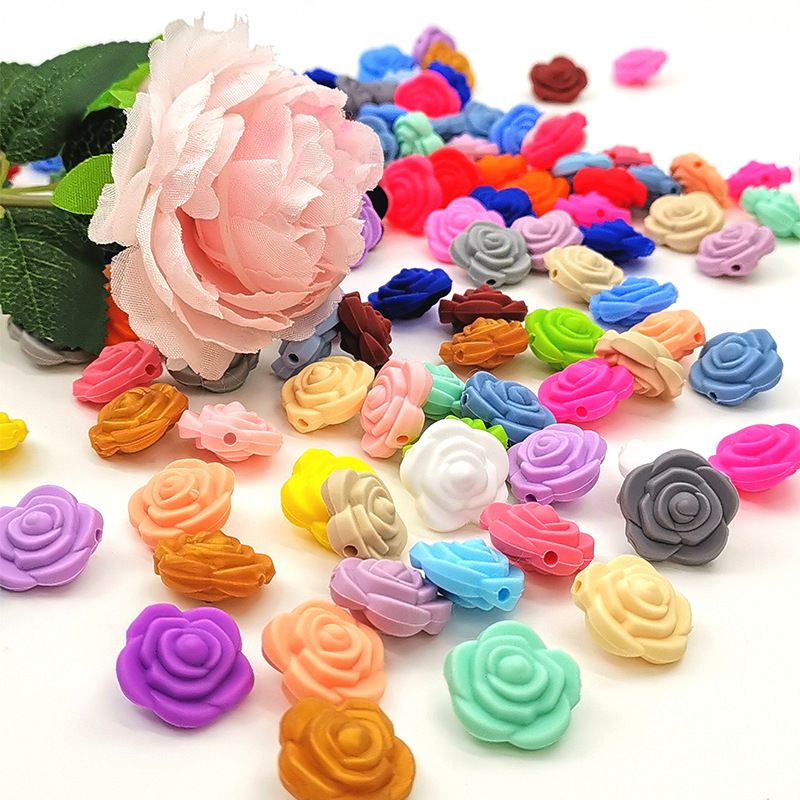 Double-Sided Flower Silicone Beads Multi Color Solid 50pcs