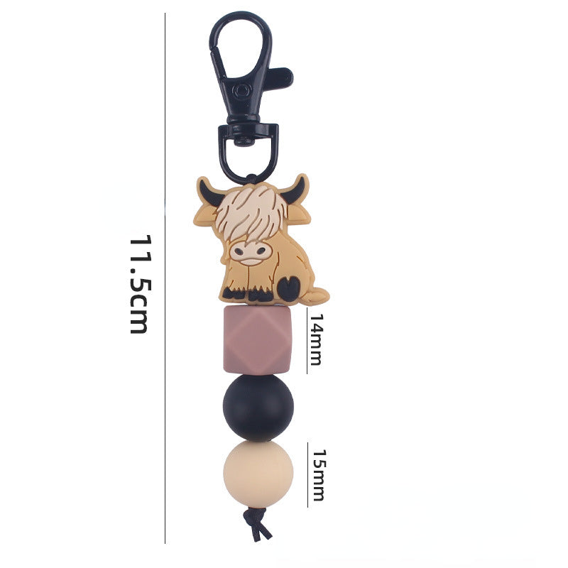 Cartoon Animal Silicone Bead Keychain Elk Yak Goat Design 5