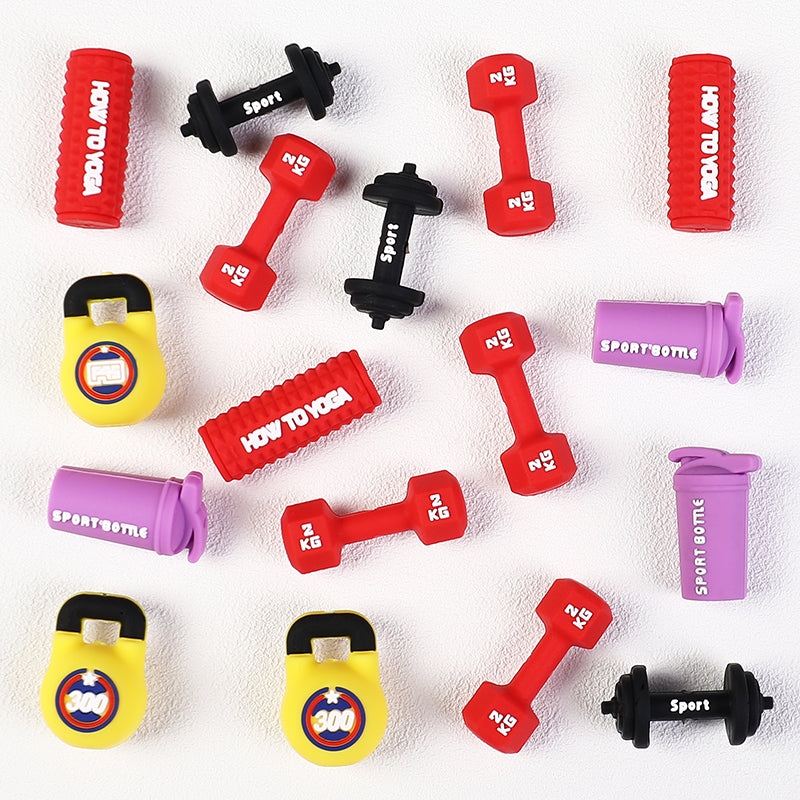 3D Sports Silicone Focal Beads Wholesale, Dumbbell Barbell Kettlebell Equipment Shapes