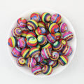 Colorful 15mm Printed Round Silicone Beads with Flower Patterns 50pcs - Ethnic Style