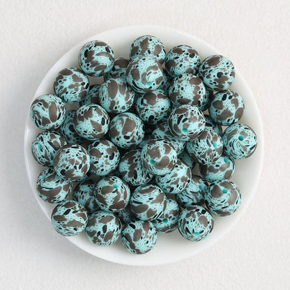 15mm Quail Egg Pattern Priented Silicone Round Beads 50pcs - White Base