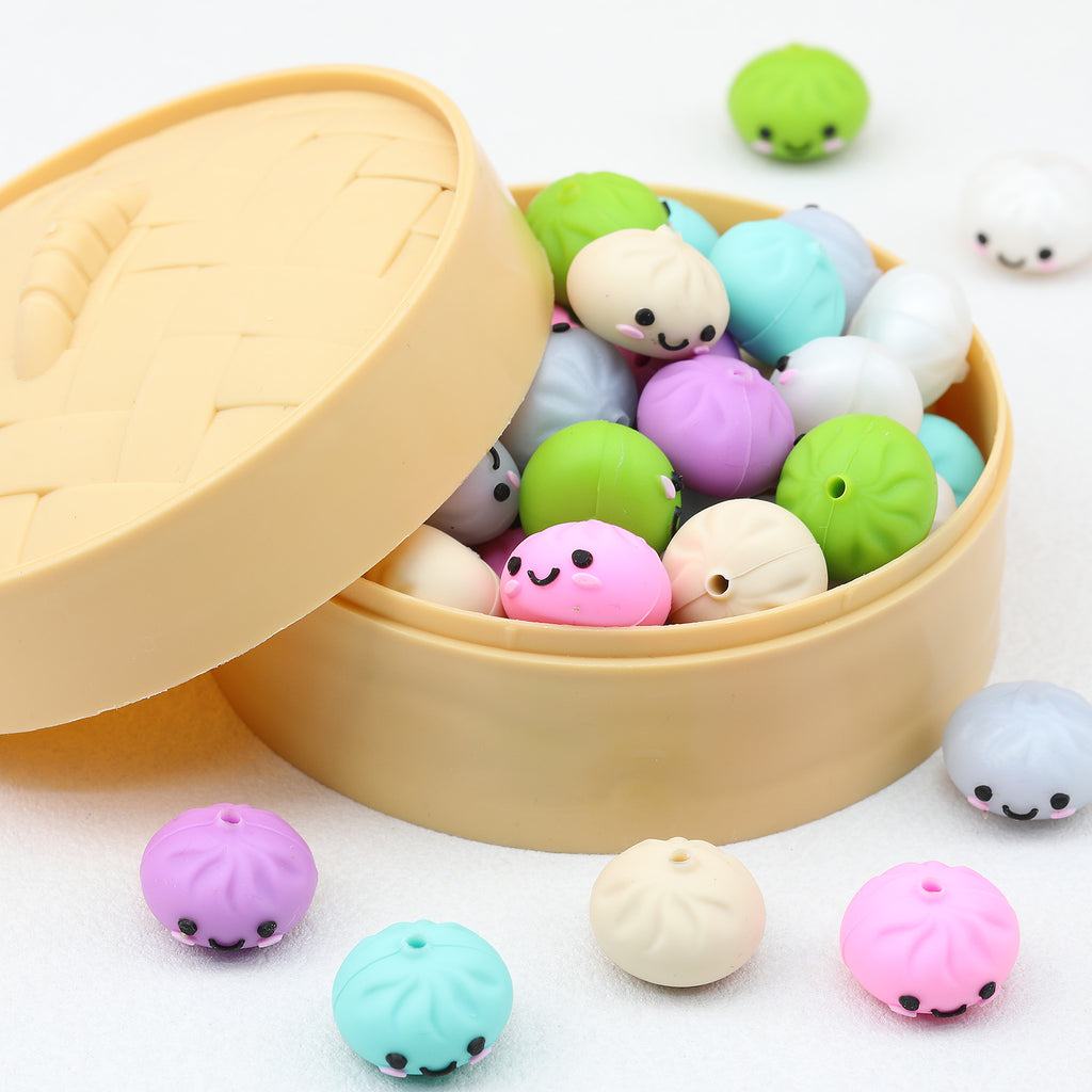 Colorful 18mm 3D Silicone Focal Beads Solid Colored Cute Smiling Buns 20pcs 2