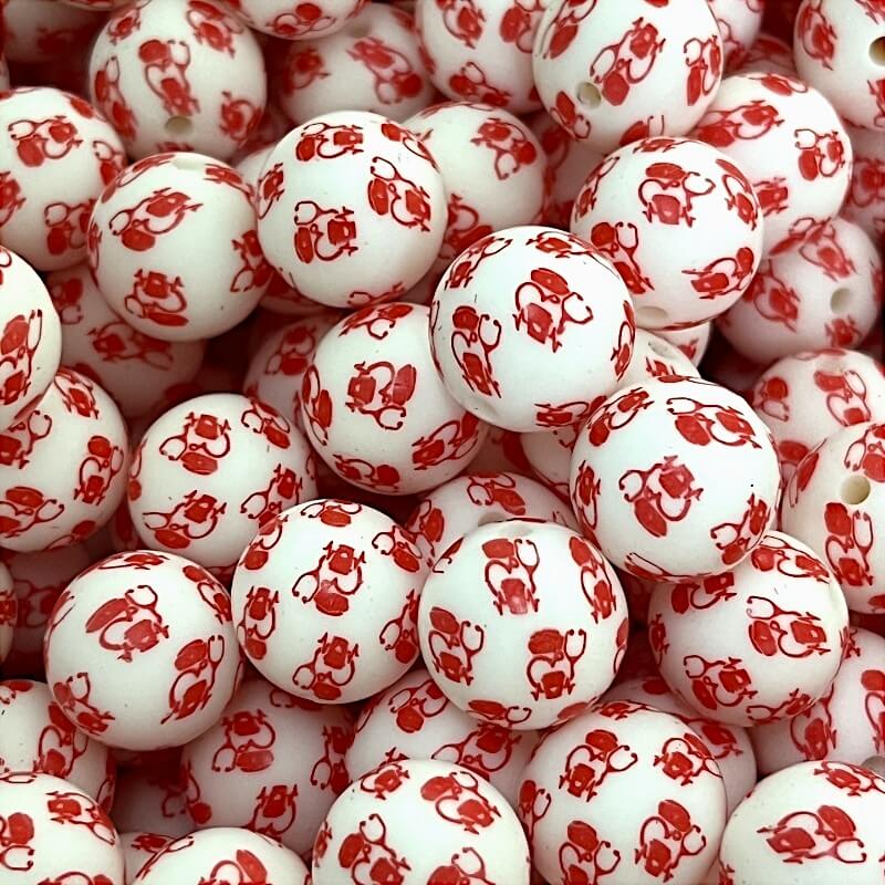 Red Heart Stethoscope ECG 15mm Silicone Beads Printed Design 50pcs