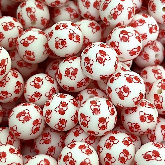Red Heart Stethoscope ECG 15mm Silicone Beads Printed Design 50pcs