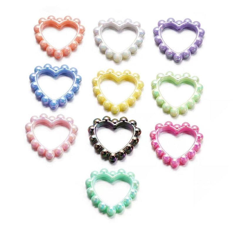 Hollow Heart Acrylic Beads 39x43mm Pastel and Black Scalloped 10pcs