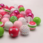 Bubblegum Beads 20mm Green Pink White Rhinestone Chunky Mix 50pcs