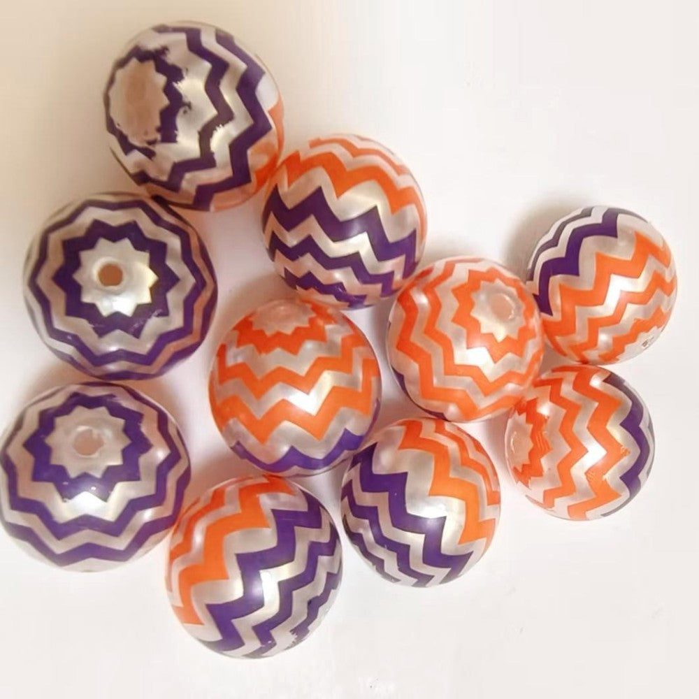 Halloween Orange Purple Chevron Bubblegum Acrylic Beads 20mm 10pcs