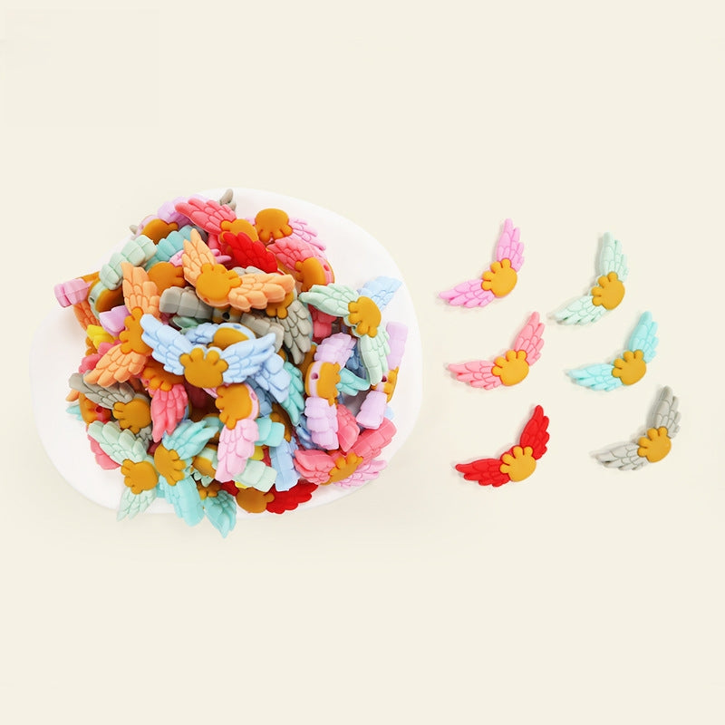 Silicone Focal Beads Winged Bear Pastel Colors Golden Bear Motif 1 Piece 3