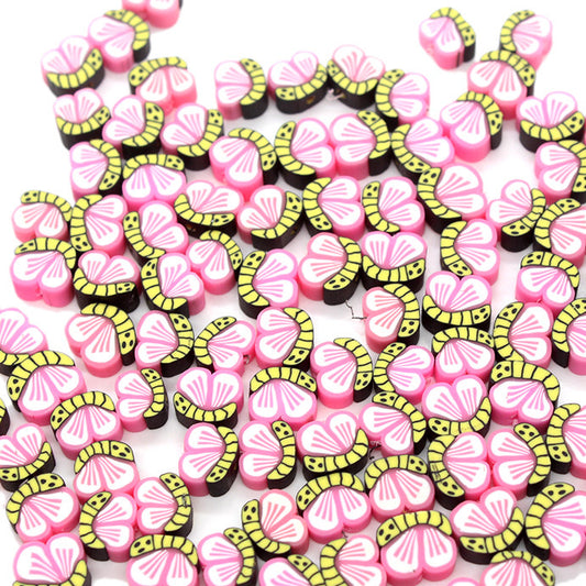 Fluttering Butterfly Clay Beads 10mm Pink Wings Polymer 1000pcs