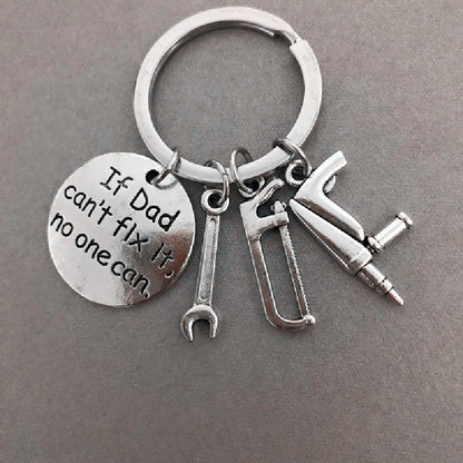 Alloy Handyman Tool Round Tag Keychain Polished Silver Metal 13