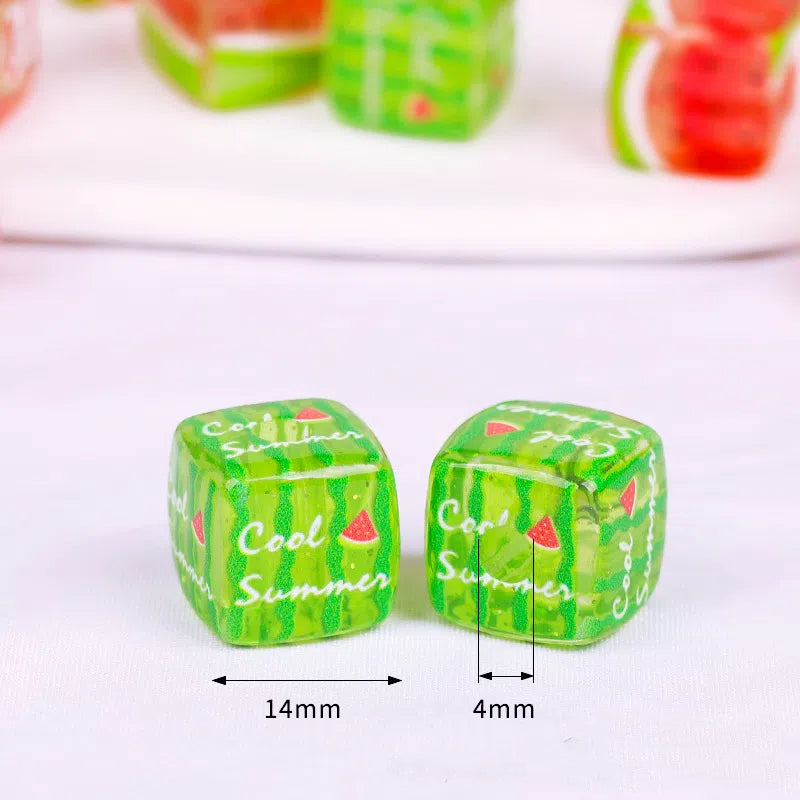 Watermelon Puppy Printed Acrylic Square Beads 14mm 10pcs 2