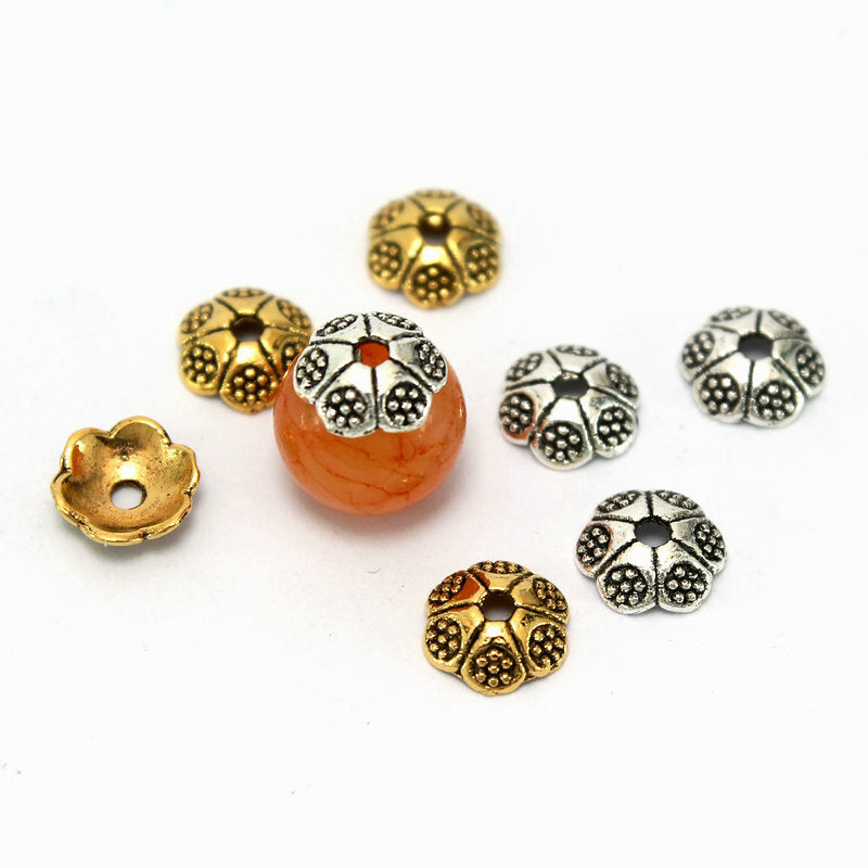 Alloy Flower Bead Caps 6mm Dotted Tibetan Alloy 100pcs