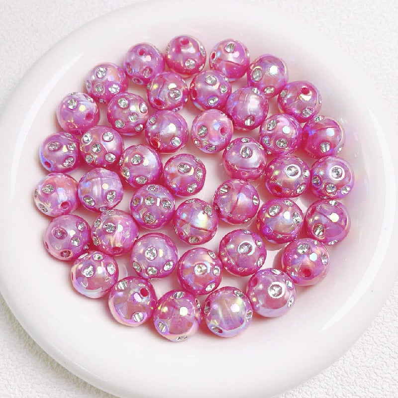 Diamond Round Acrylic Beads 16mm Glossy Faceted Mixed Colors 10pcs 7