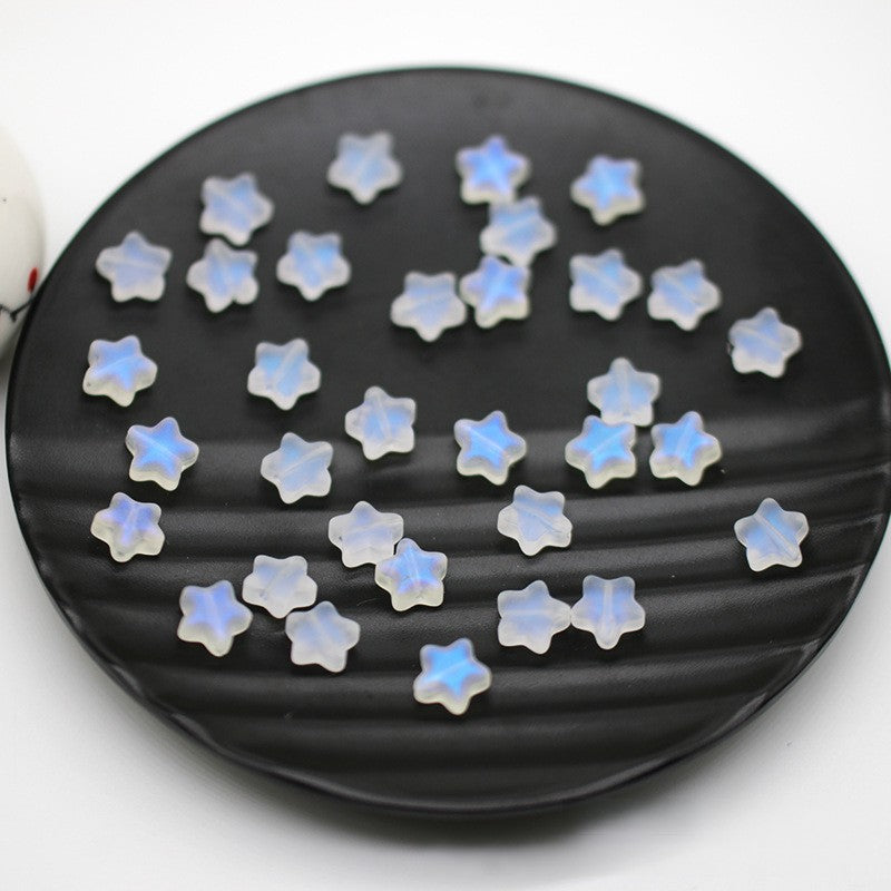 Star Frosted Glass Beads 8mm Aqua Glow Gold Flecks 100pcs 14