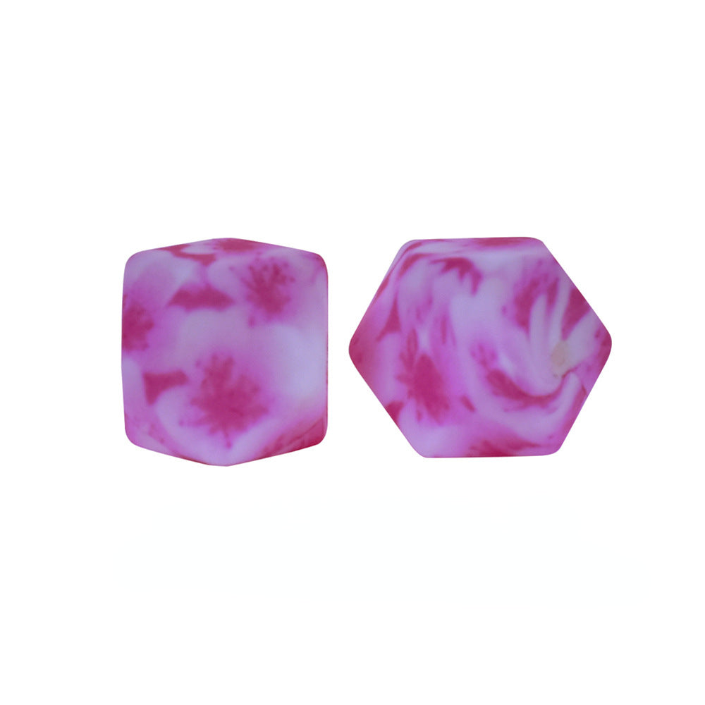 14mm Hexagon Silicone Beads Printed Camouflage Leopard Design 50pcs