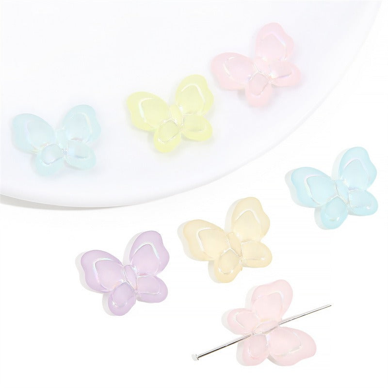 Transparent Frosted Butterfly Acrylic Beads 21x18mm Pastel Colors 20pcs 14