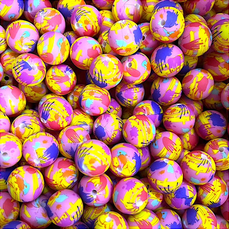 15mm Silicone Beads Printed Splatter Paint Design 50pcs 3