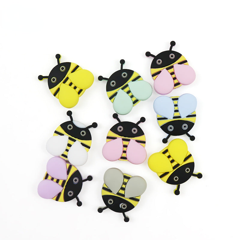 Silicone Focal Beads Ladybug Pastel Wings Bold Stripes 10pcs