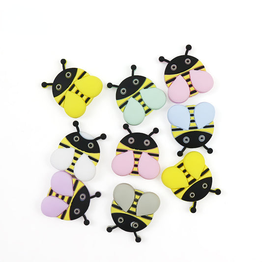 Silicone Focal Beads Ladybug Pastel Wings Bold Stripes 10pcs