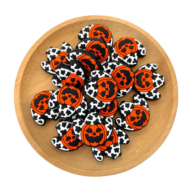 Silicone Focal Beads Halloween Pumpkin Cow Print Witch Hat 20pcs 2