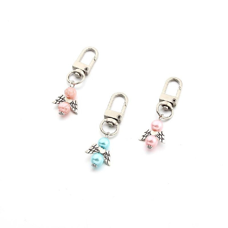 Mini Alloy Baby Love Keychain with Pastel Pearl Beads 3