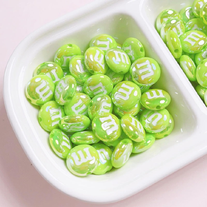 Glossy M Beans Acrylic Beads 14mm Colorful Candy 10pcs 10