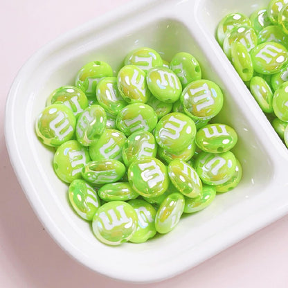 Glossy M Beans Acrylic Beads 14mm Colorful Candy 10pcs 10