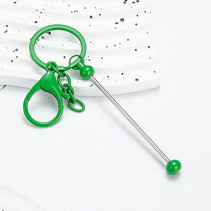 Beadable Keychain Bar Metal Slender Shaft Polished Ball Lobster Clasp - Dark green