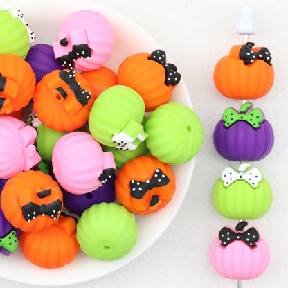 3D Halloween Bow Pumpkin Silicone Focal Beads 20 pcs
